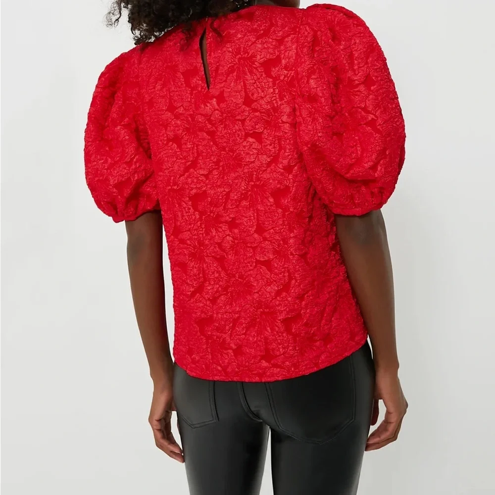 HYACINTH HOUSE  Red Jacquard Noelle Blouse